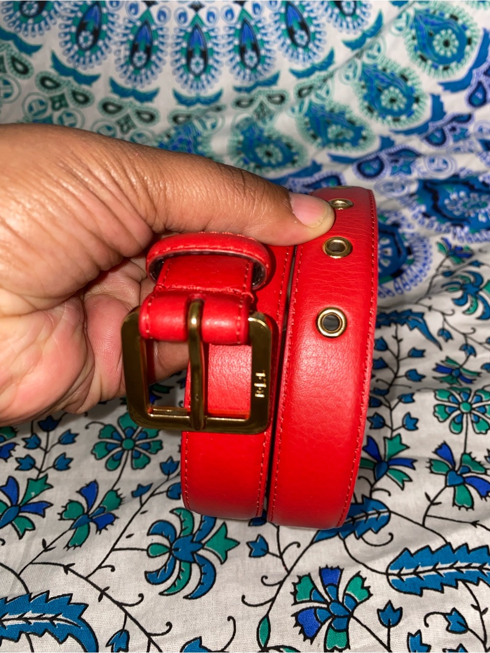 Lauren Ralph Lauren Red Leather Women's Belt with Gold Buckle